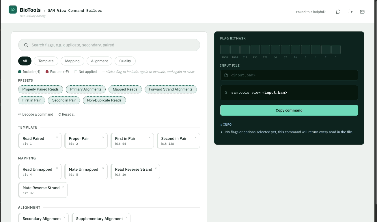 BioTools SAM View Command Builder demonstration